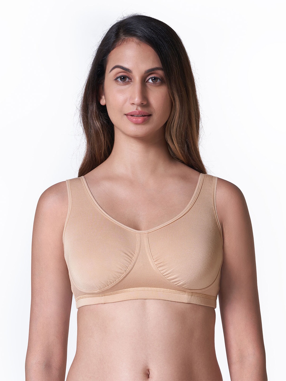 

BLOSSOM Women's Double Layered Gathered Modal Slip on Night Bra, Beige