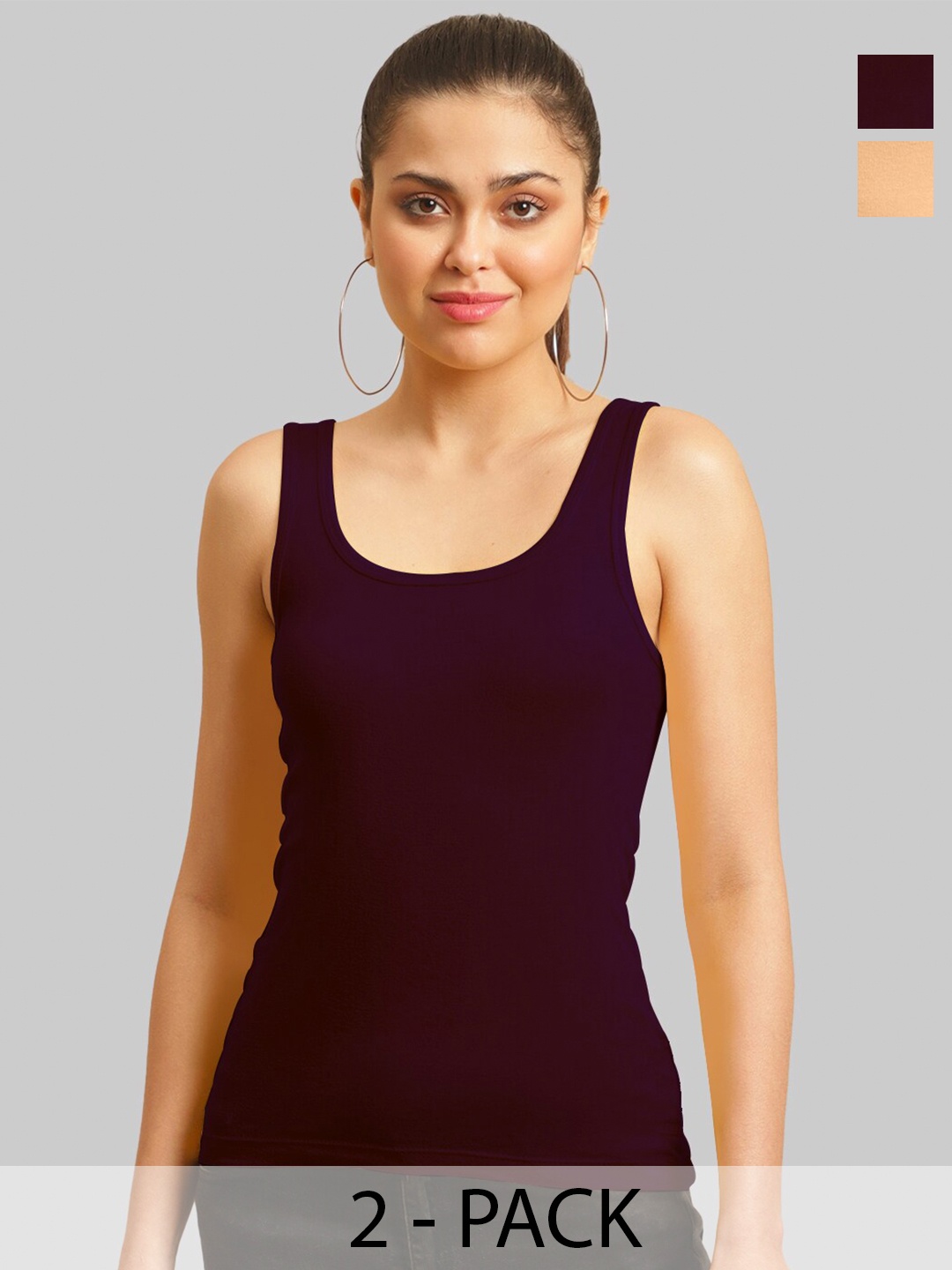 

FBAR Pack Of 2 Cotton Bio Wash Skin Friendly Tank Tops, Purple