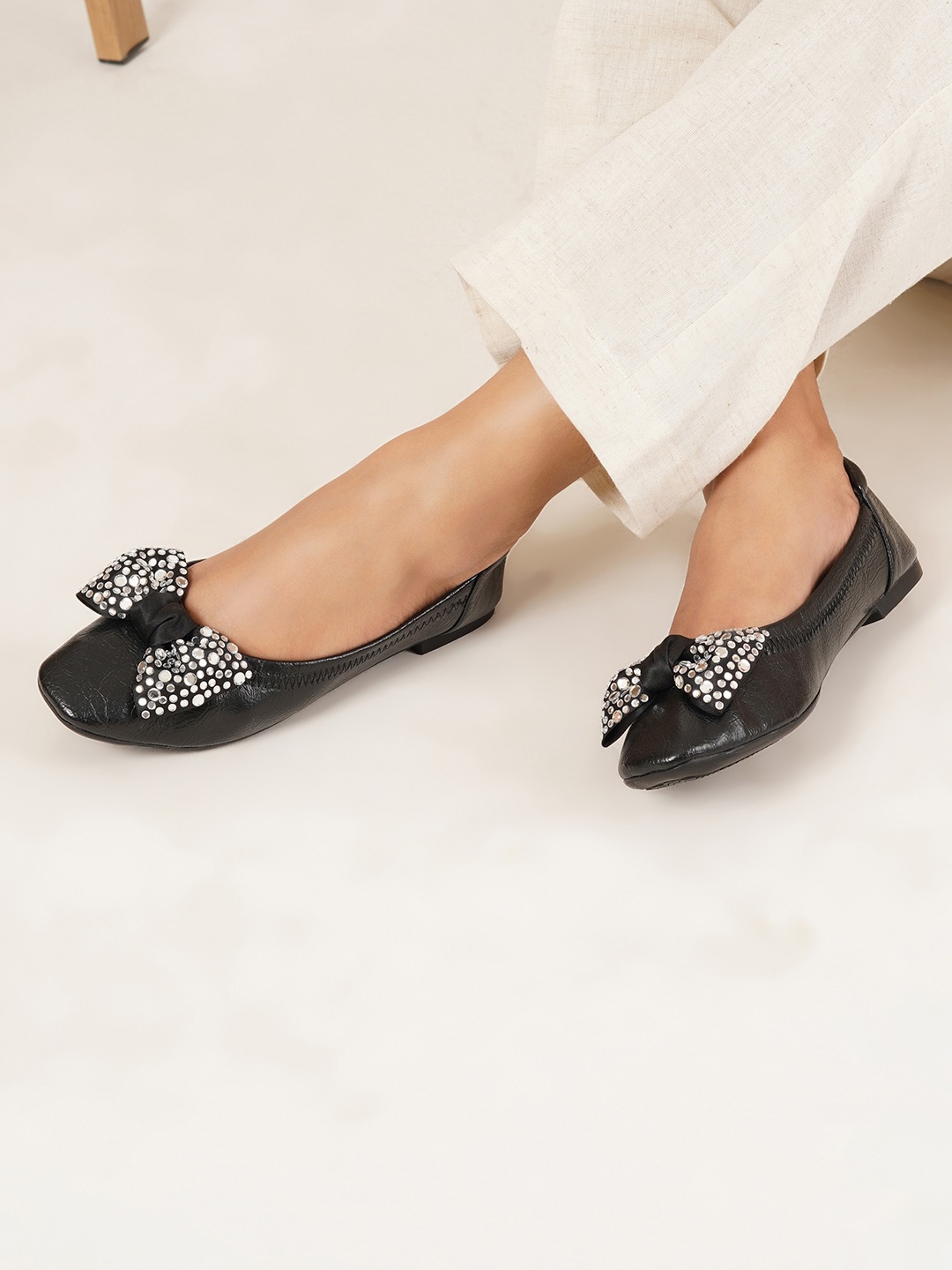 

Sherrif Shoes Bow Detail Square Toe Ballerinas, Nude