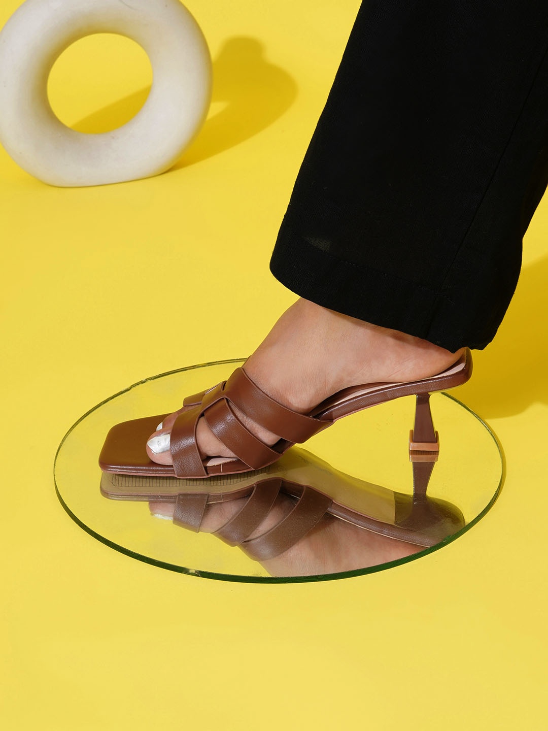 

Sherrif Shoes Open Toe Block Heels, Black