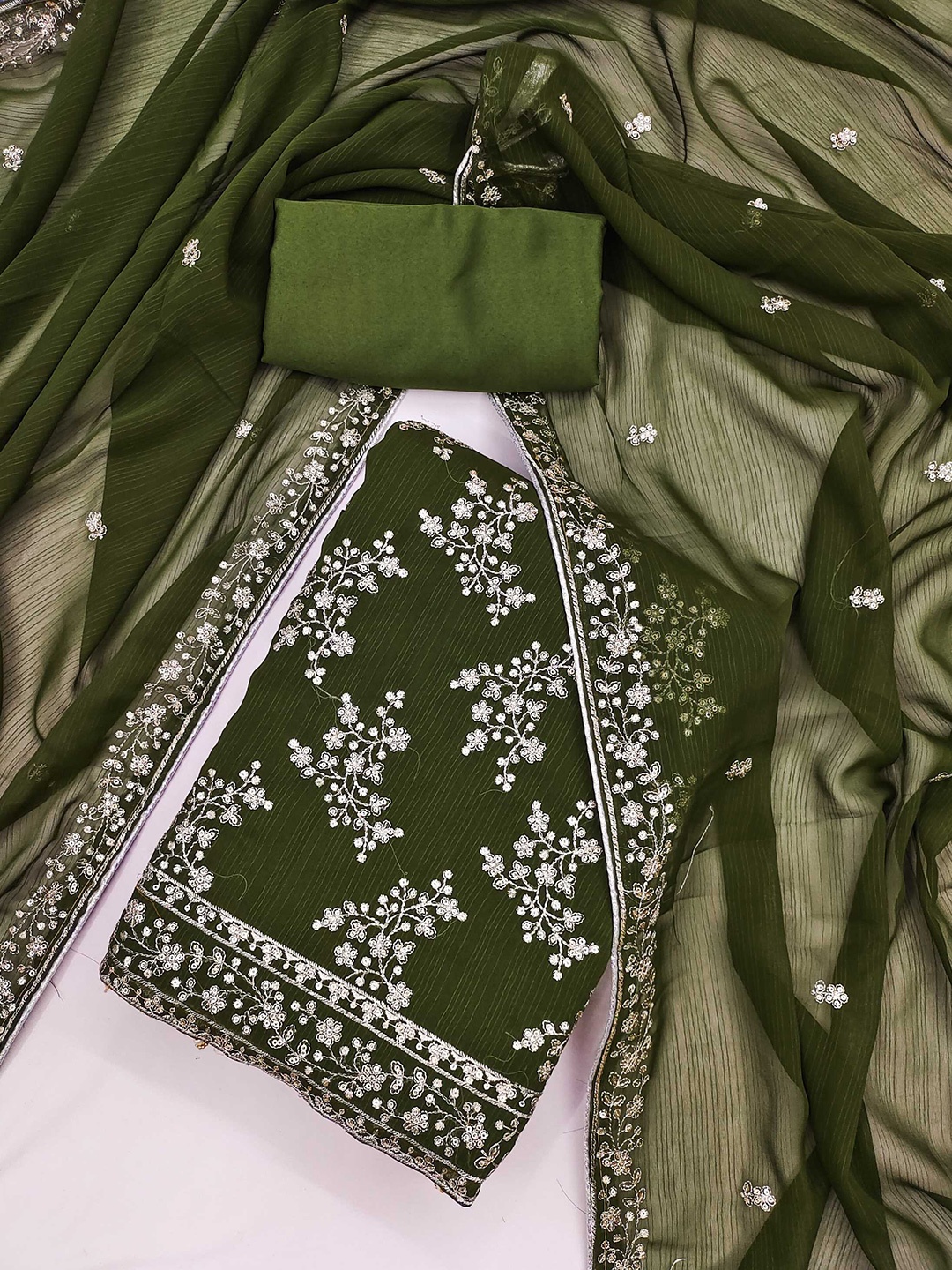 

KALINI Floral Embroidered Unstitched Dress Material, Green