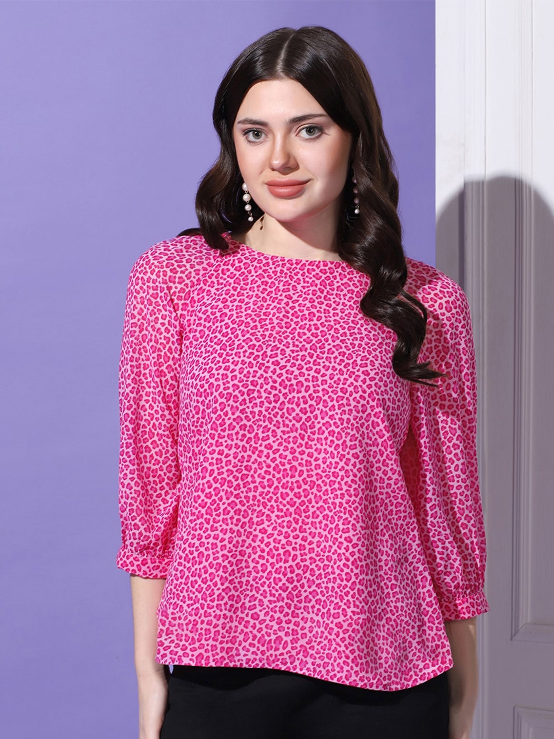 

FASHION DREAM Abstract Printed Puff Sleeve Top, Pink