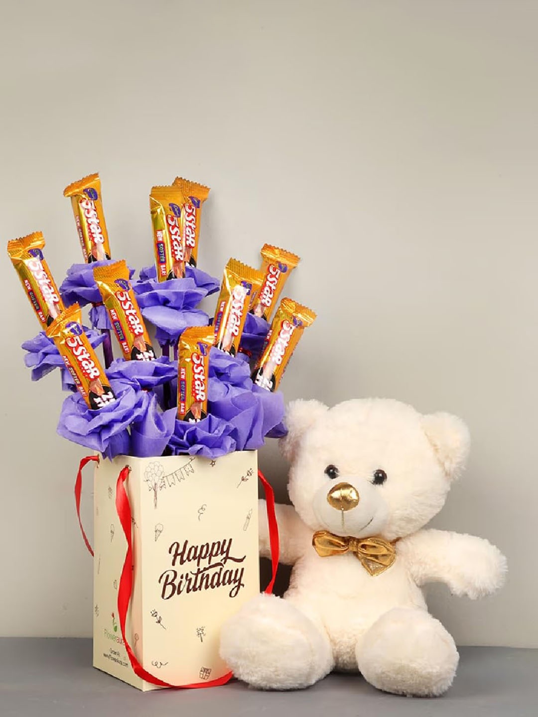 

Floweraura Set Of 10Pcs Chocolate Bouquet With 1Pcs Cute Teddy Bear In Box, Yellow