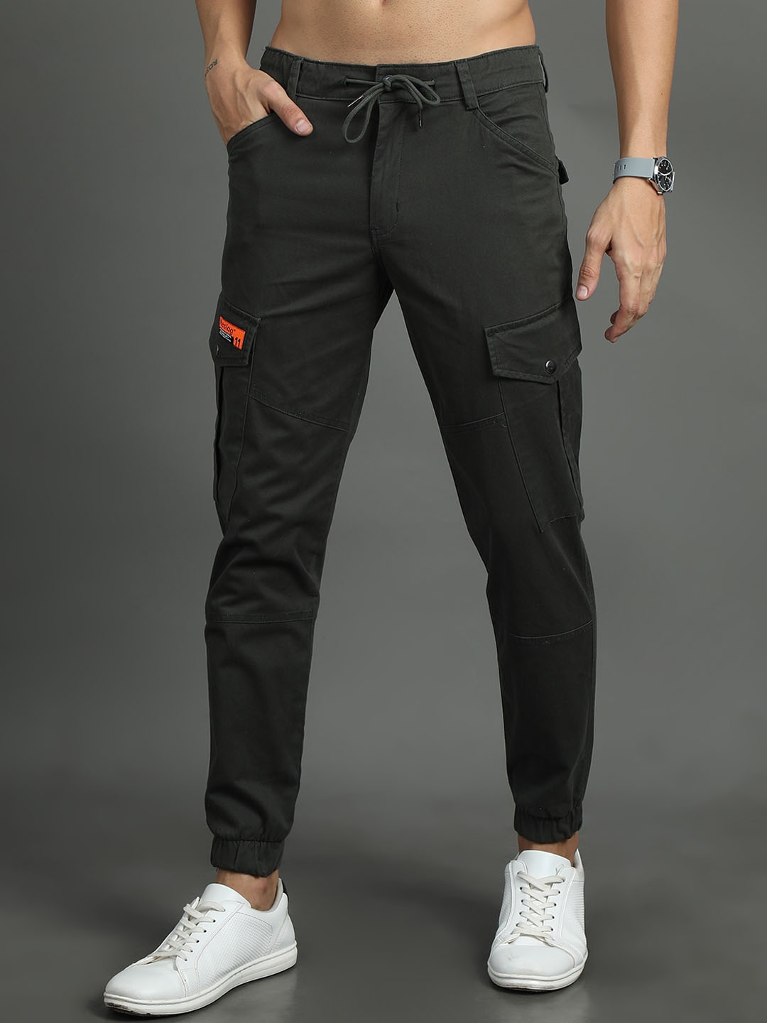

Reslag Men Mid-Rise Cotton Cargo Joggers, Green