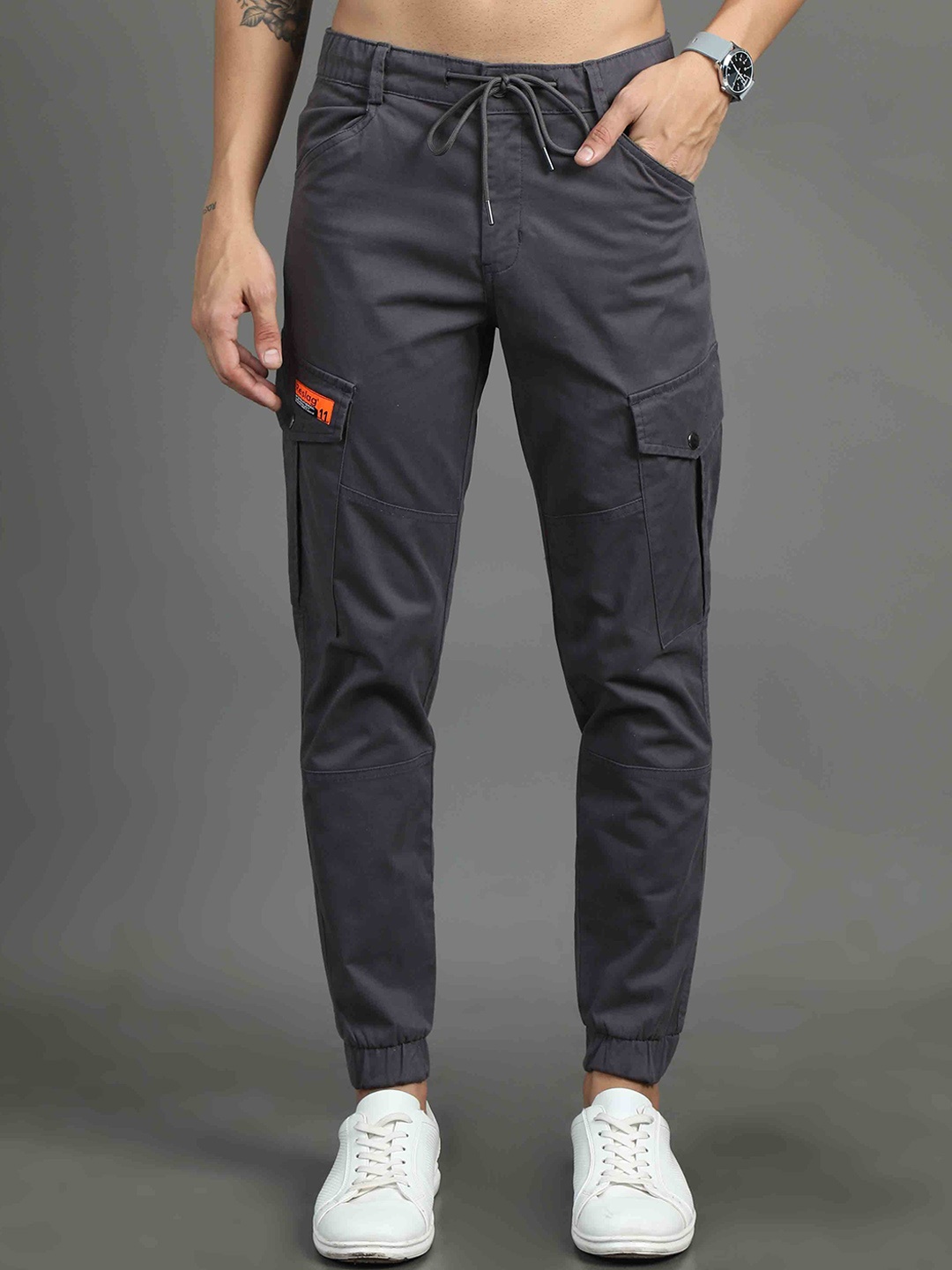 

Reslag Men Mid-Rise Cotton Cargo Joggers, Grey