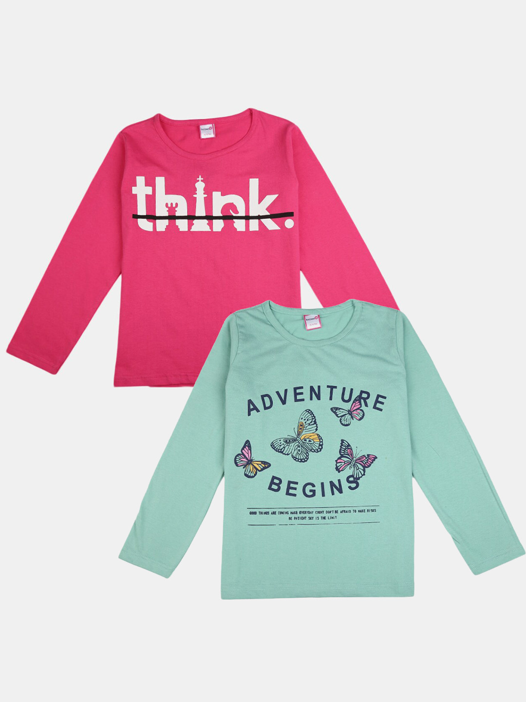 

V-Mart Pack Of 2 Girls Typography Printed Cotton T-shirts, Sea green