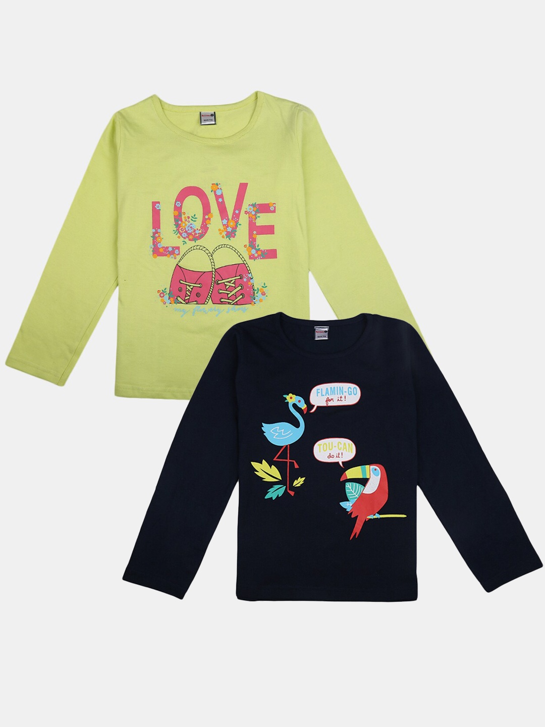 

V-Mart Pack Of 2 Girls Graphic Printed Cotton T-shirts, Navy blue