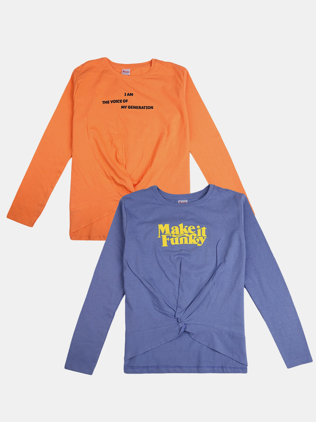 

V-Mart Pack Of 2 Girls Typography Printed Cotton T-shirts, Blue