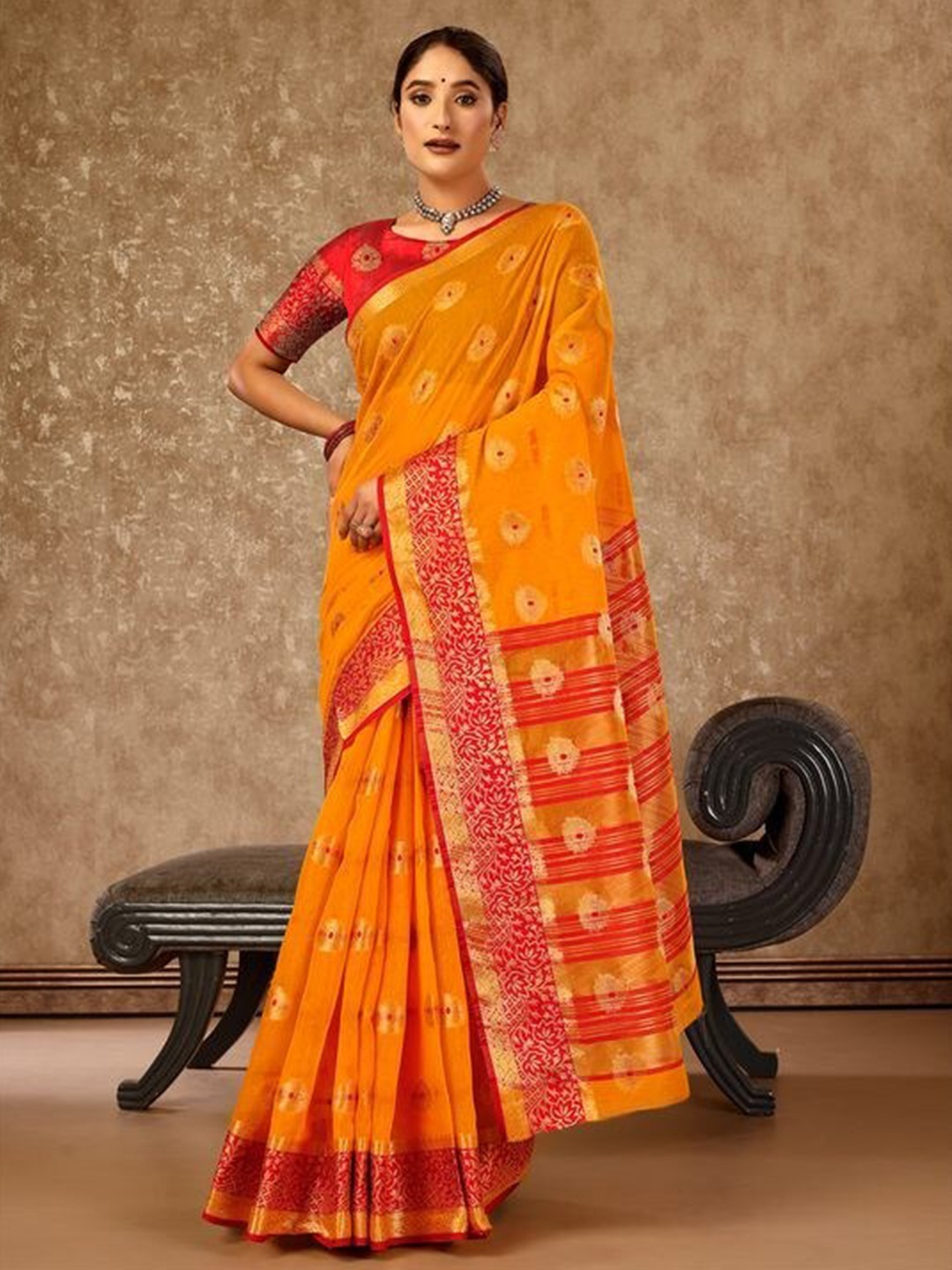 

Mitera Floral Zari Woven Design Banarasi Saree, Mustard