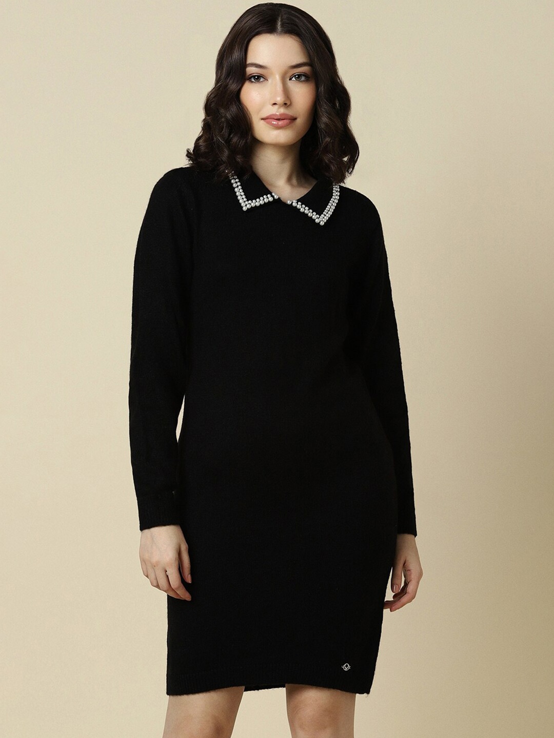 

Allen Solly Woman Above the Keyboard Collar Embellished Sheath Dress, Black