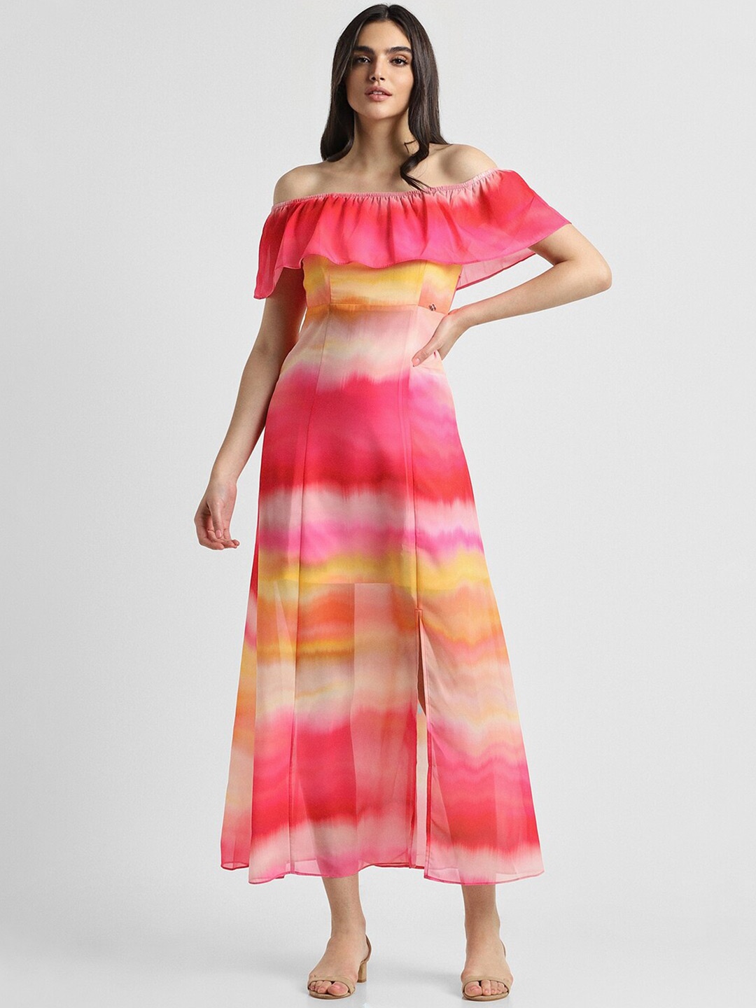 

Allen Solly Woman Tie & Dye Dyed Off-Shoulder Holi Maxi Dress, Pink