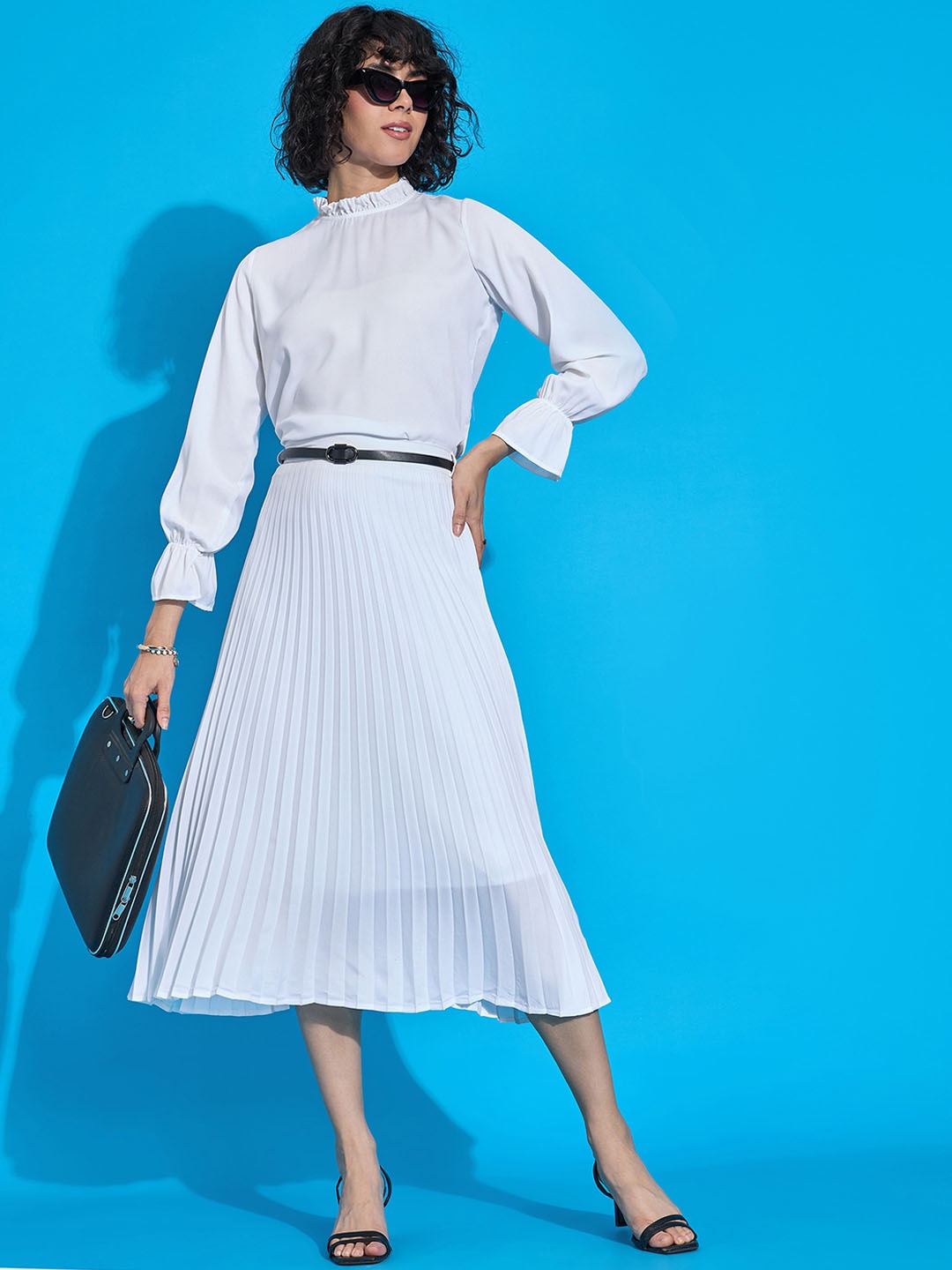 

SASSAFRAS worklyf Top With Pleated Skirt, White