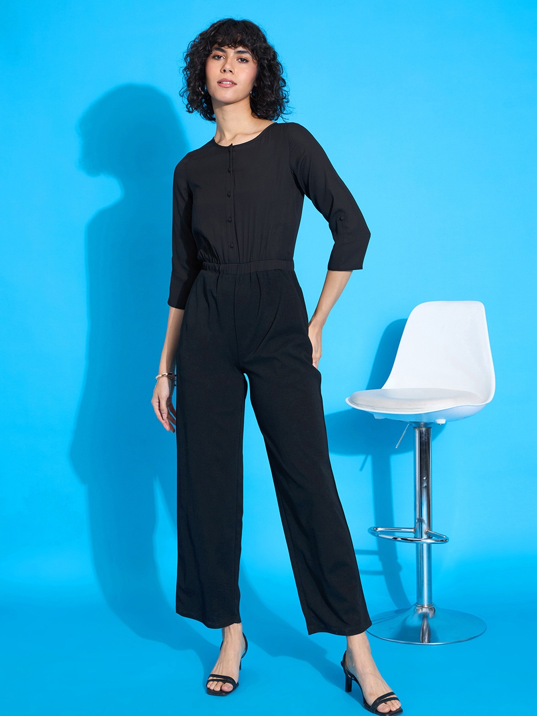 

SASSAFRAS worklyf Round Neck Basic Jumpsuit, Black