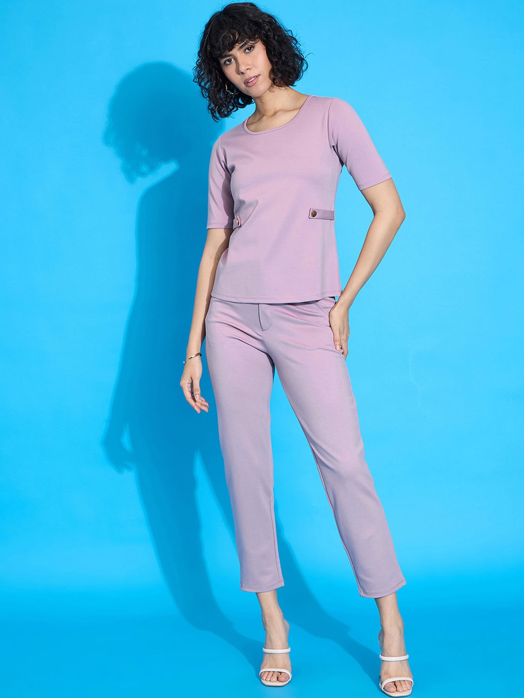 

SASSAFRAS worklyf Short Sleeves Top With Trouser, Pink