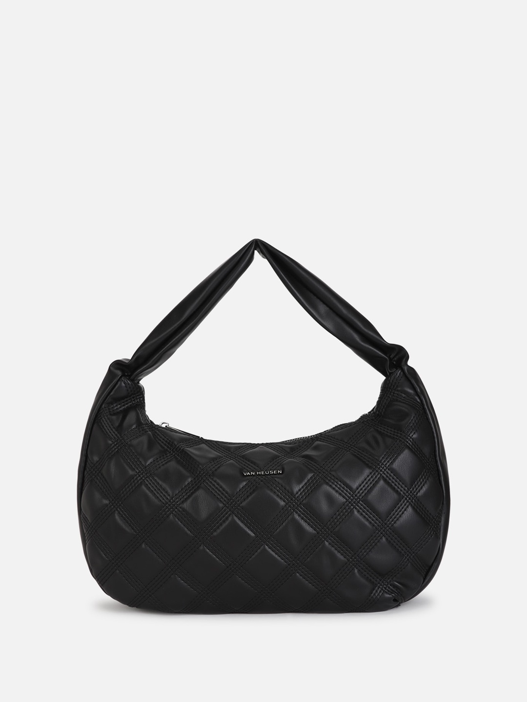 

Van Heusen Woman Geometric Leather Structured Hobo Bag, Black