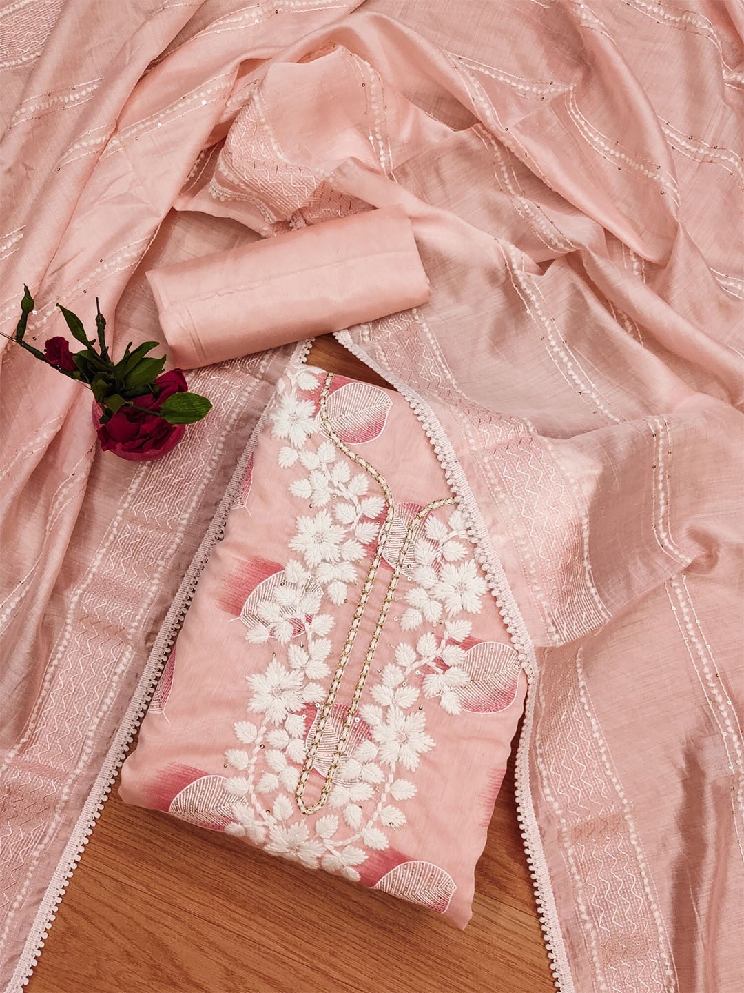 

Panzora Embroidered Unstitched Dress Material, Peach