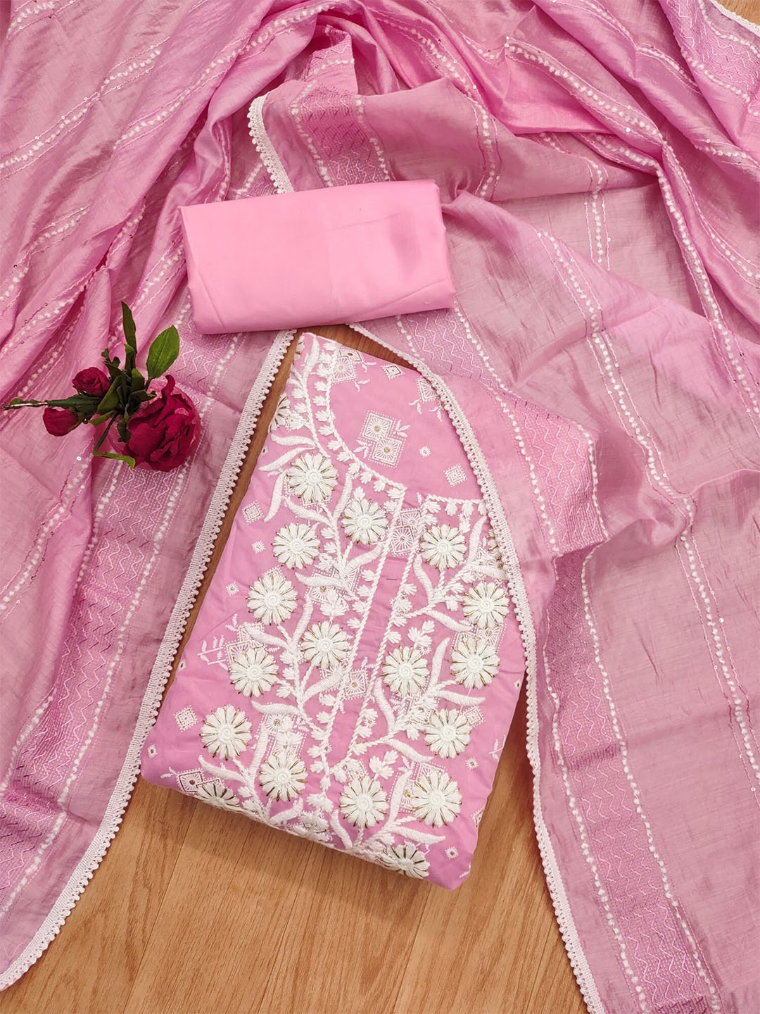 

Panzora Embroidered Unstitched Dress Material, Pink