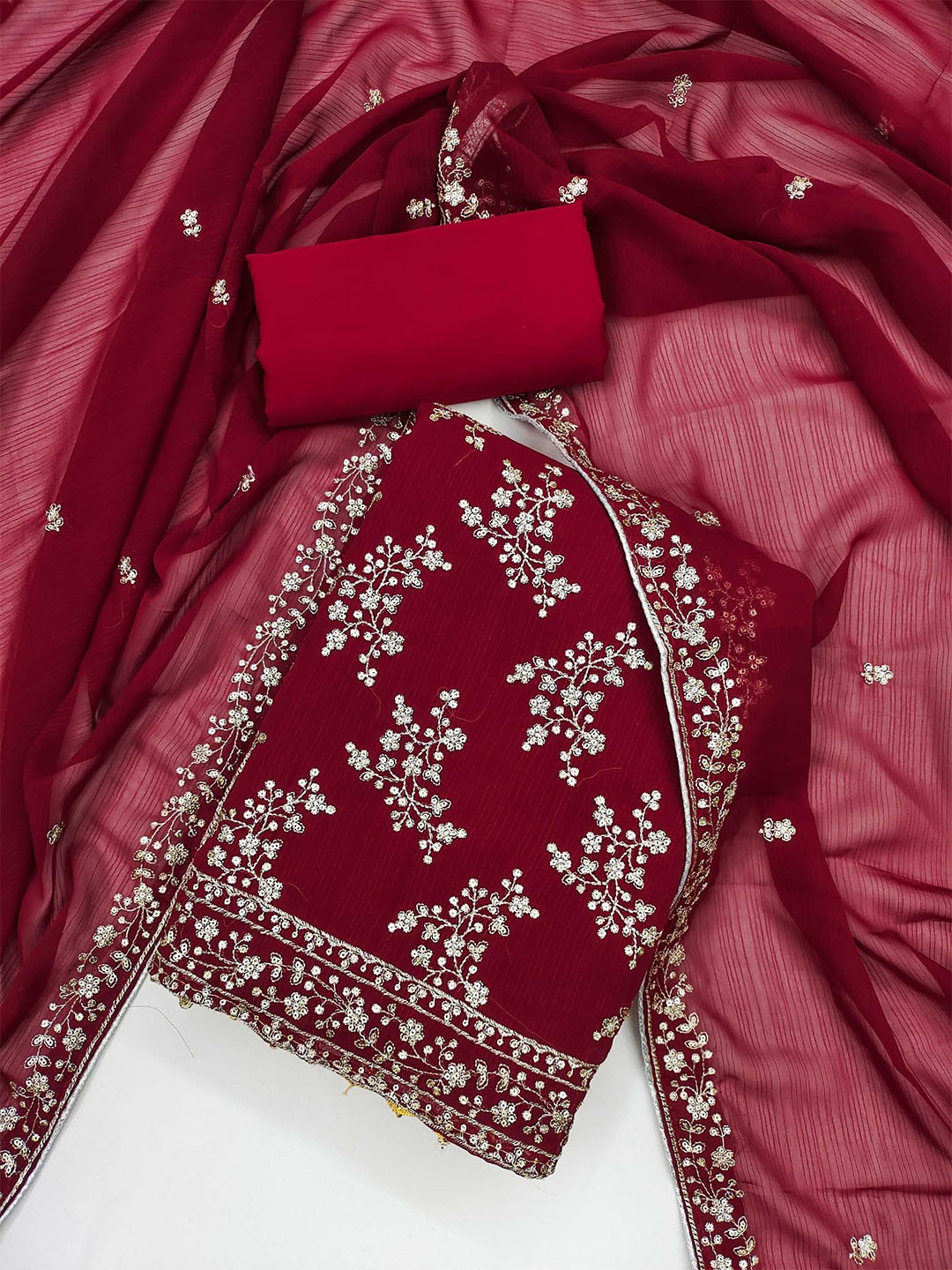

Panzora Embroidered Unstitched Dress Material, Maroon