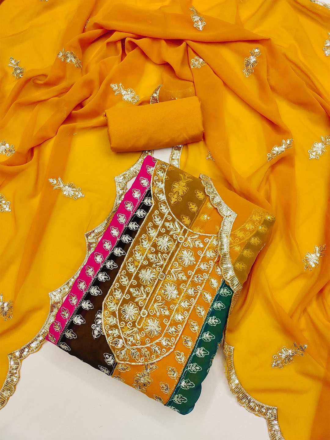 

Panzora Embroidered Unstitched Dress Material, Yellow