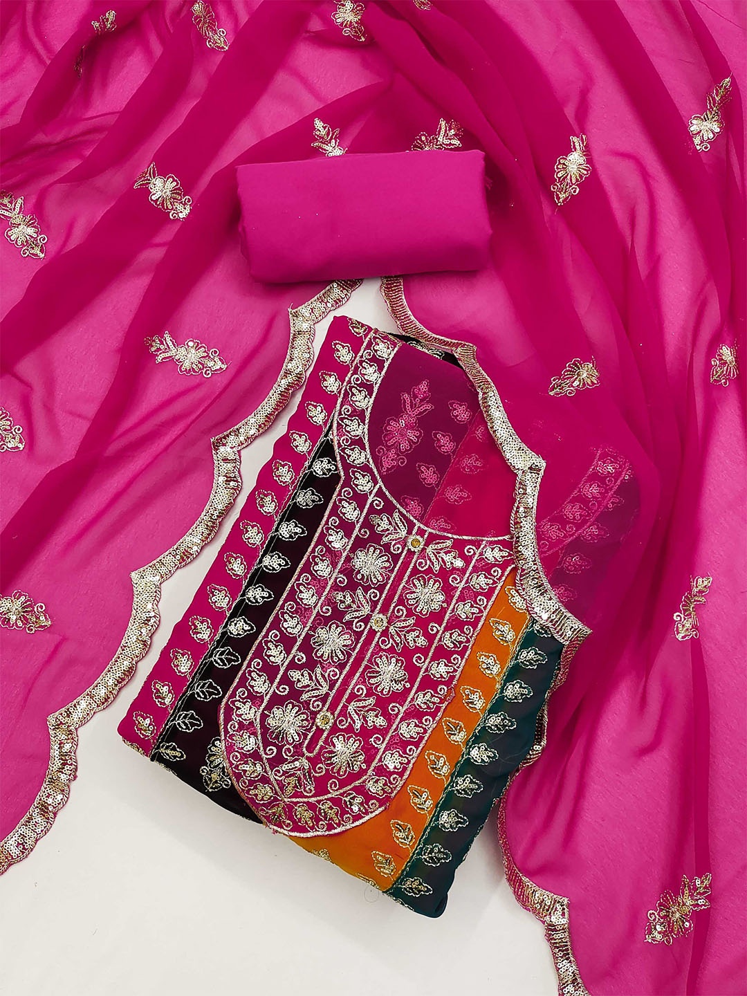 

Panzora Embroidered Unstitched Dress Material, Pink