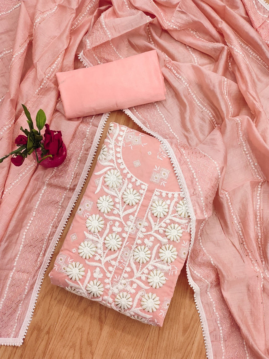 

Panzora Embroidered Unstitched Dress Material, Peach