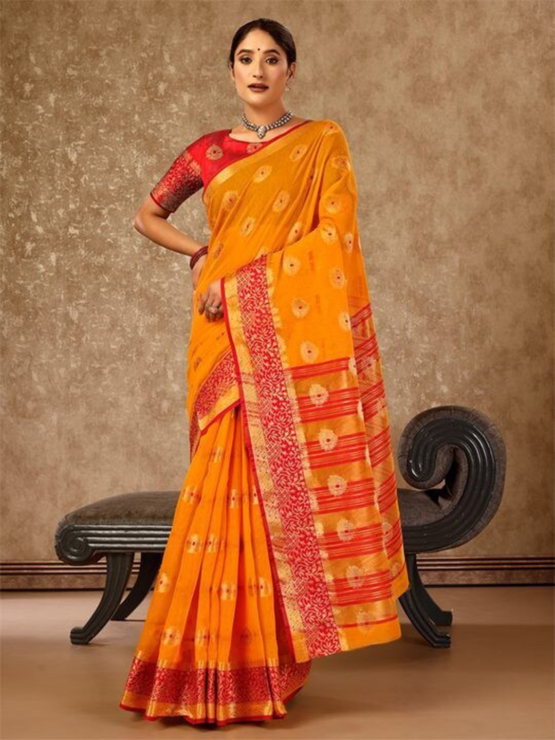 

Indian Women Ethnic Woven Design Zari Silk Cotton Banarasi Saree, Mustard