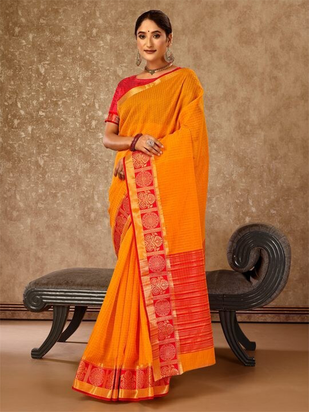 

Indian Women Ethnic Woven Design Zari Silk Cotton Banarasi Saree, Mustard
