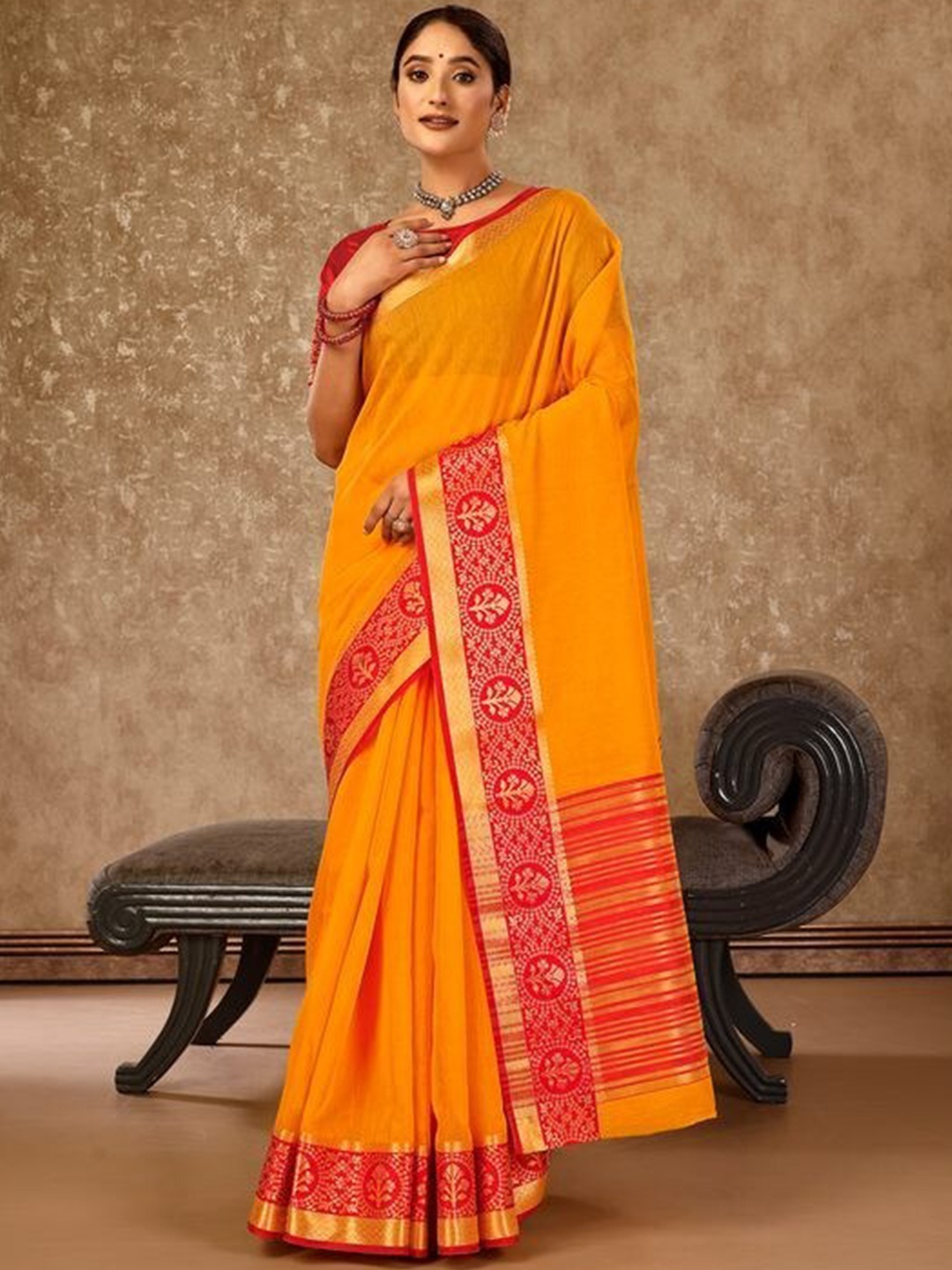 

Indian Women Ethnic Woven Design Zari Silk Cotton Banarasi Saree, Yellow