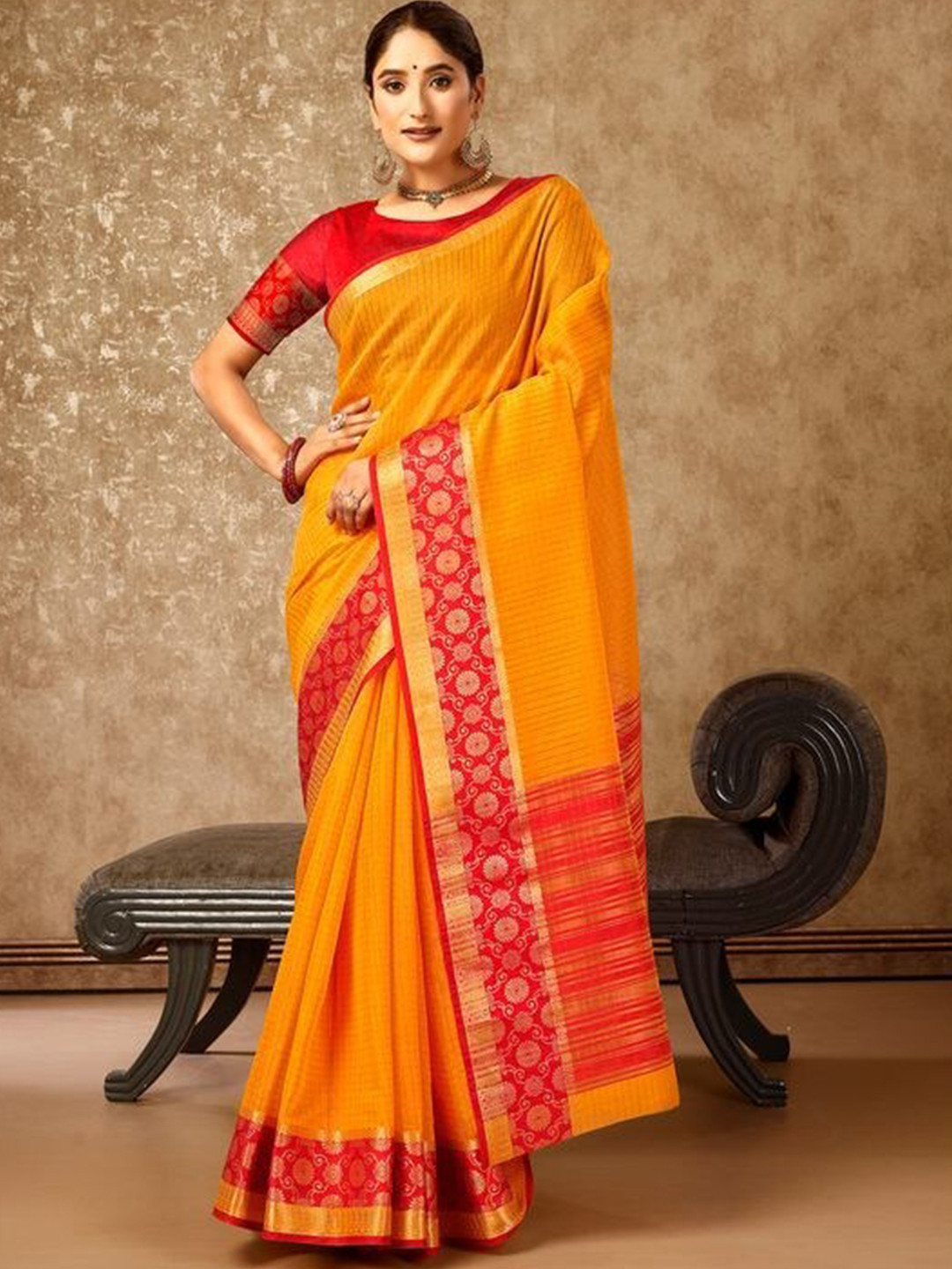 

Indian Women Ethnic Woven Design Zari Silk Cotton Banarasi Saree, Mustard