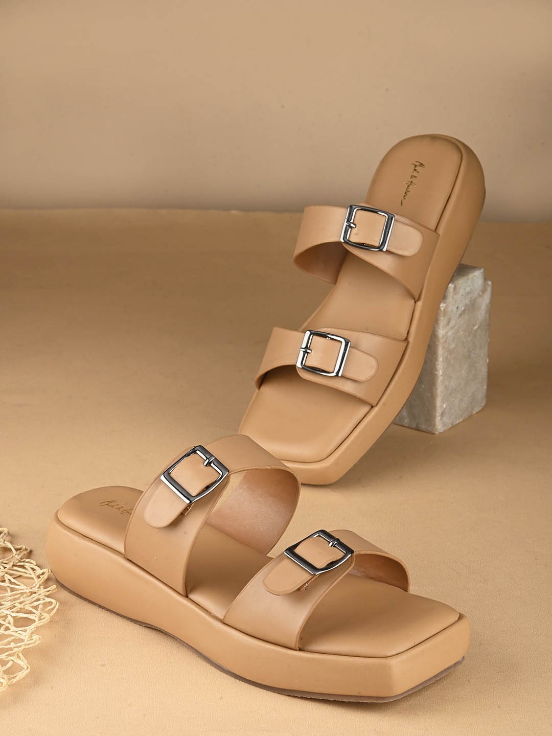 

Mast & Harbour Beige Open Toe Flatform Heels