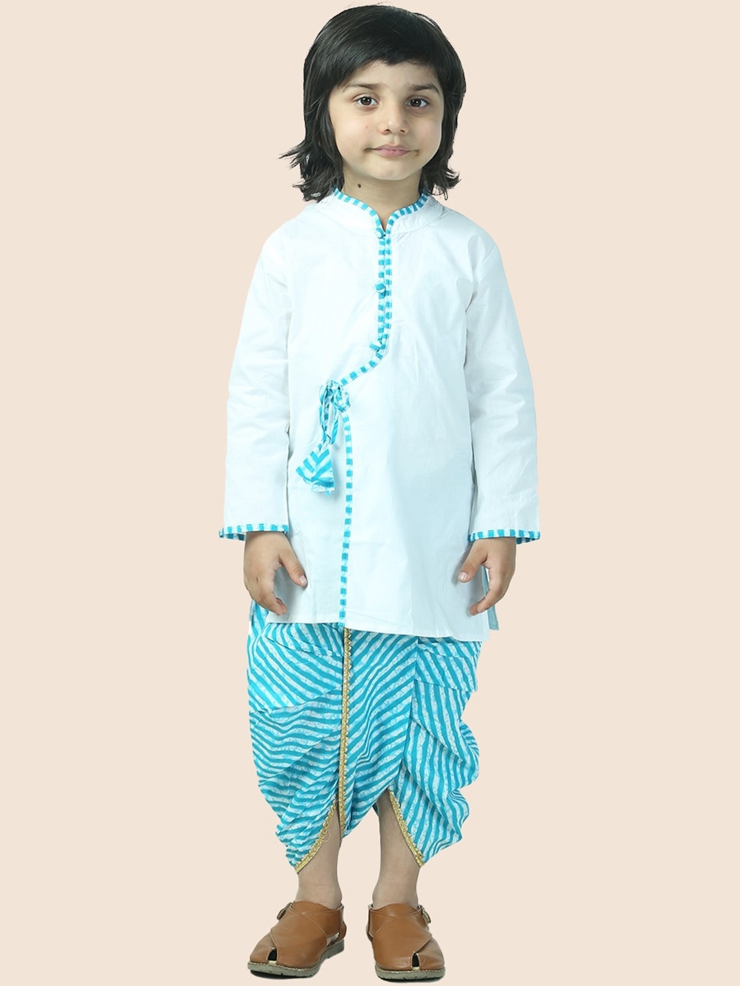 

JUNITOS Boys Angrakha Pure Cotton Kurta with Dhoti Pants, White