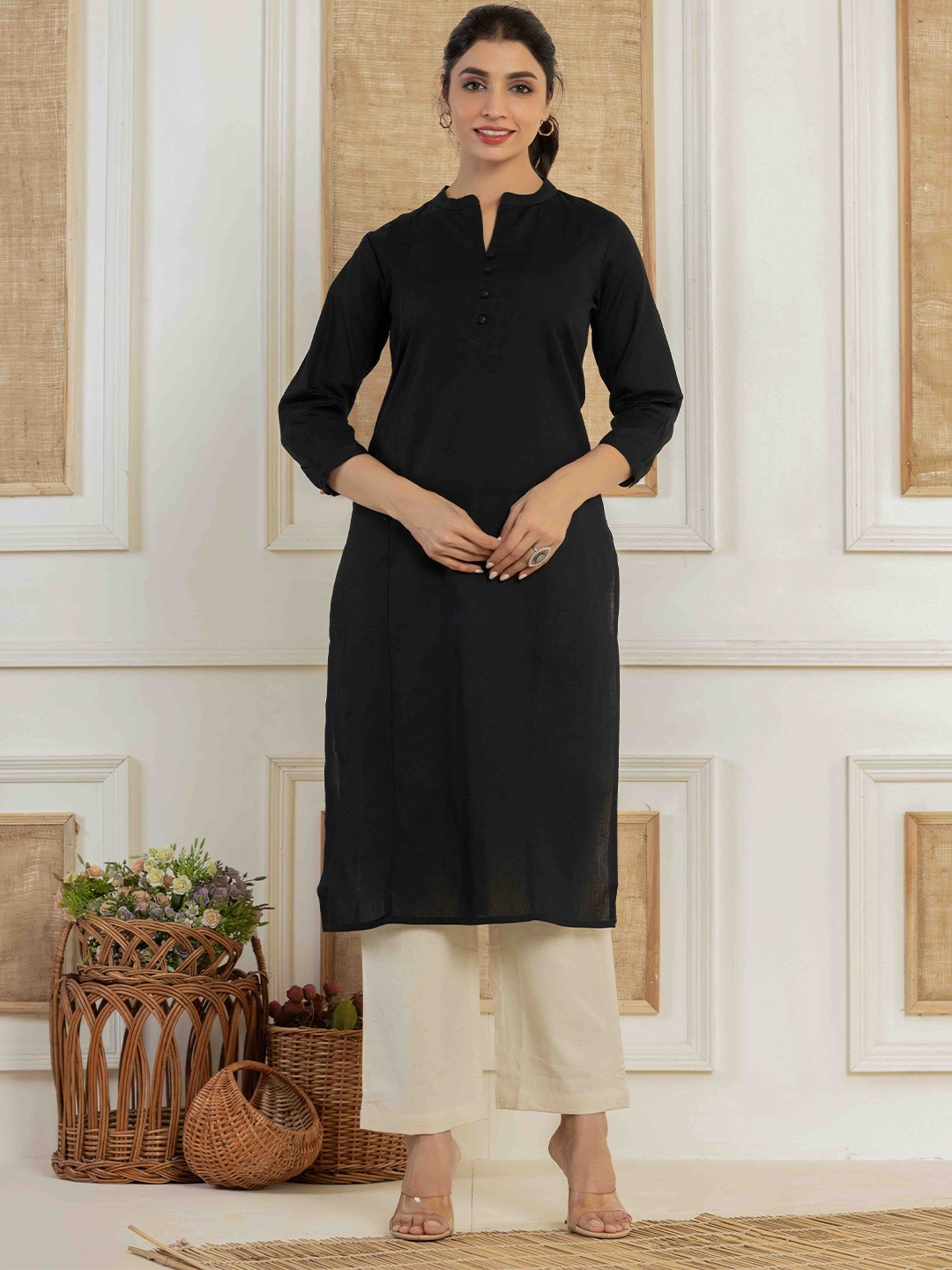 

Do Dhaage A-Line Cotton Kurta, Black