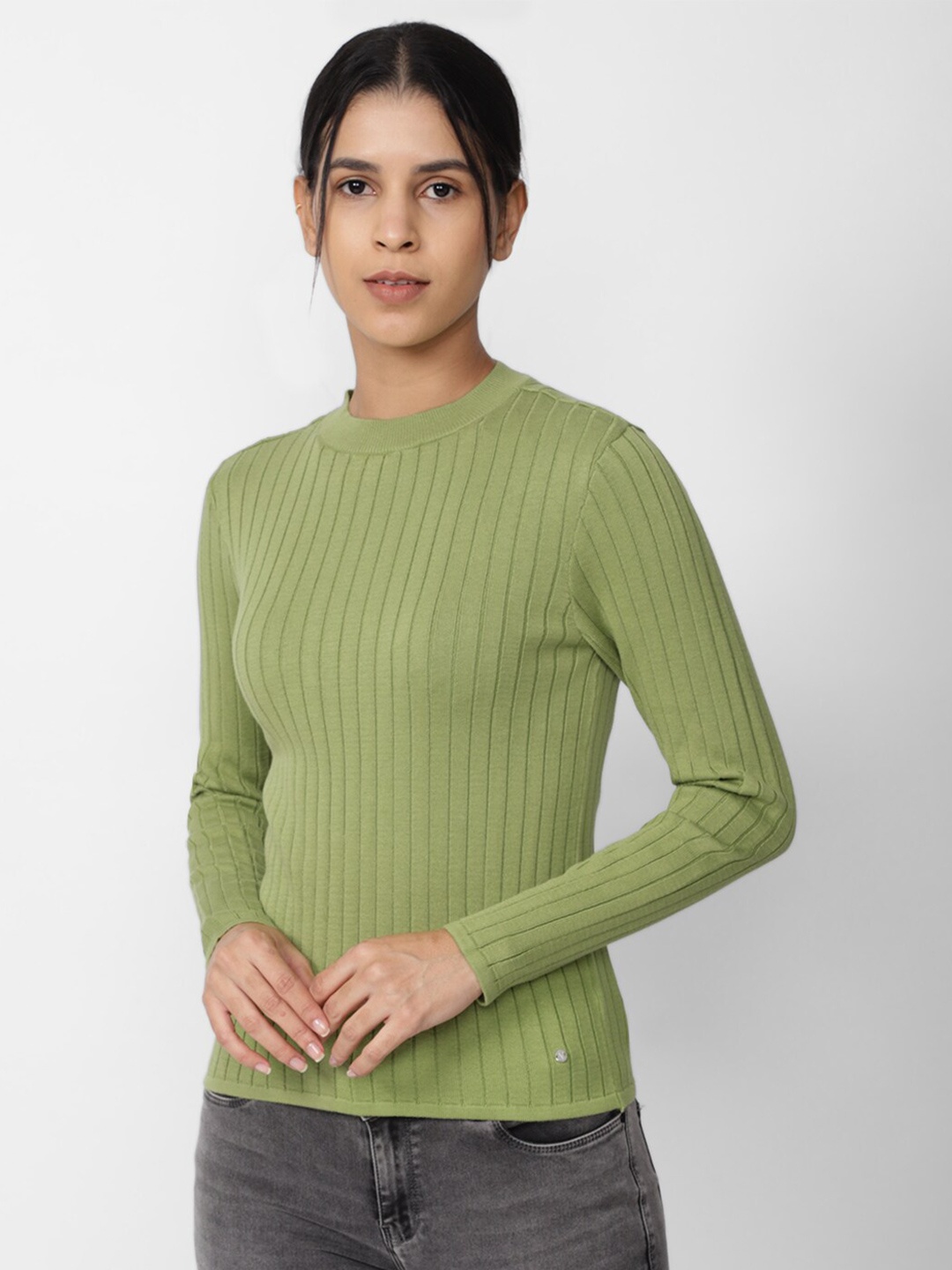 

Van Heusen Woman Striped Round Neck Long Sleeves Cotton Casual Top, Green