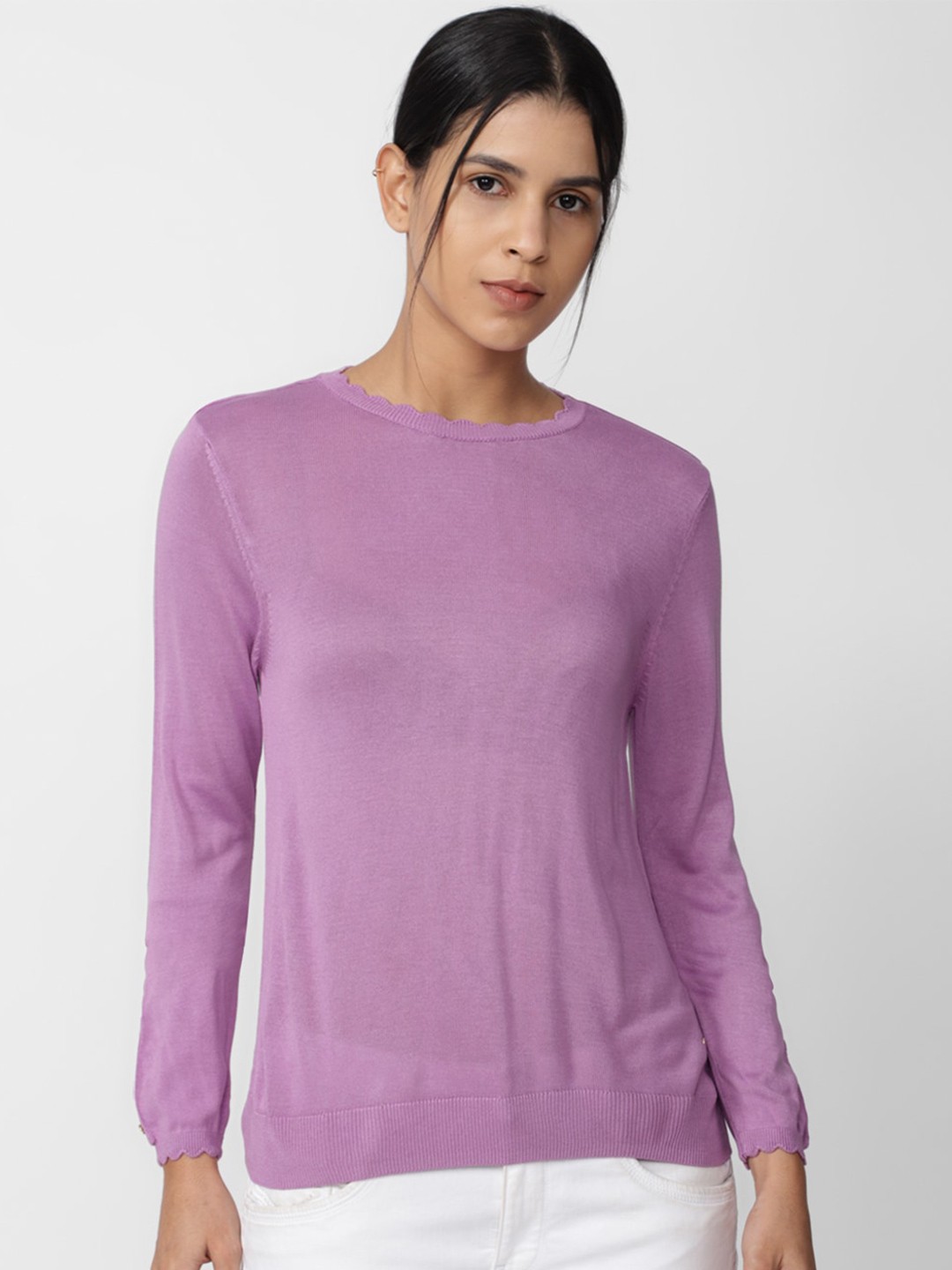 

Van Heusen Woman Round Neck Long Sleeves Casual Top, Purple