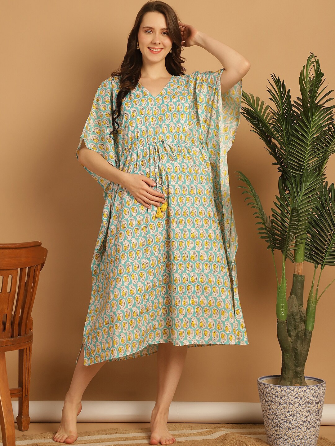 

Secret Wish Printed Pure Cotton Kaftan Nightdress, Blue