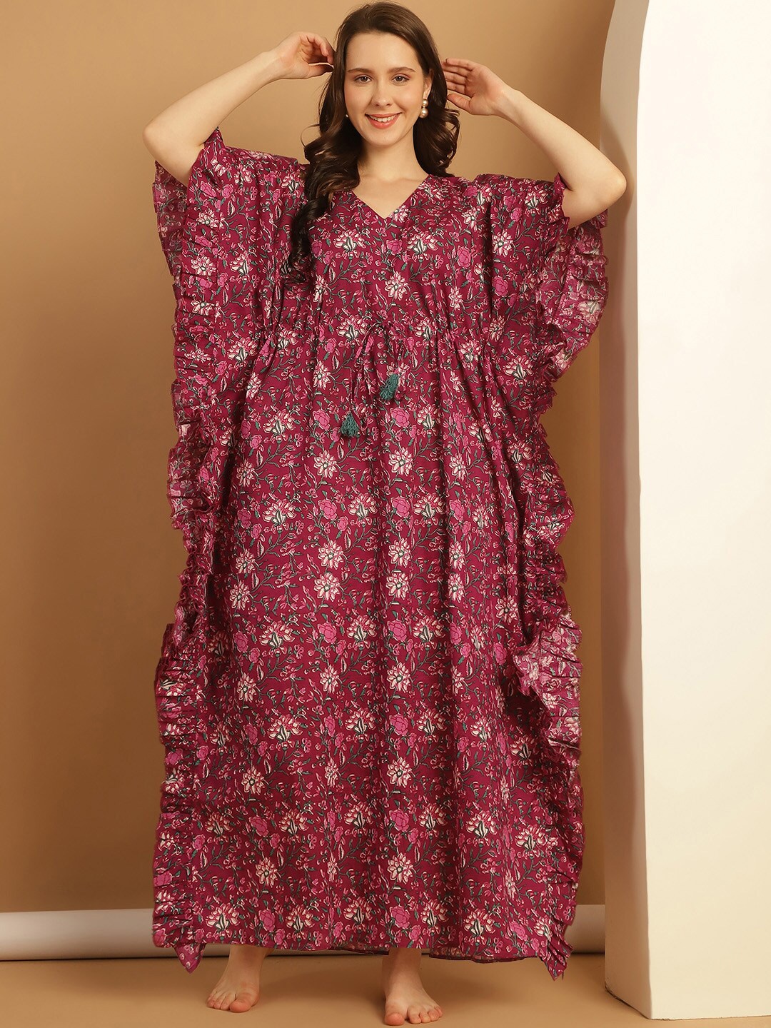 

Secret Wish Printed Pure Cotton Kaftan Nightdress, Purple