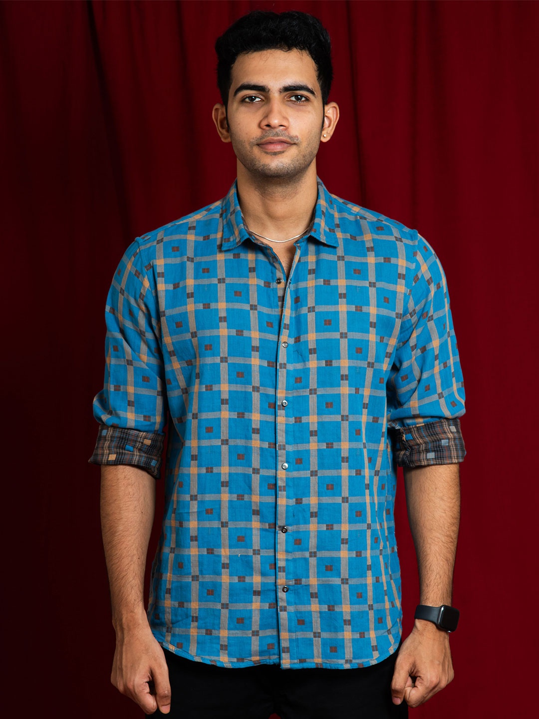 

URBARO Checked Smart Slim Fit Cotton Casual Shirt, Blue