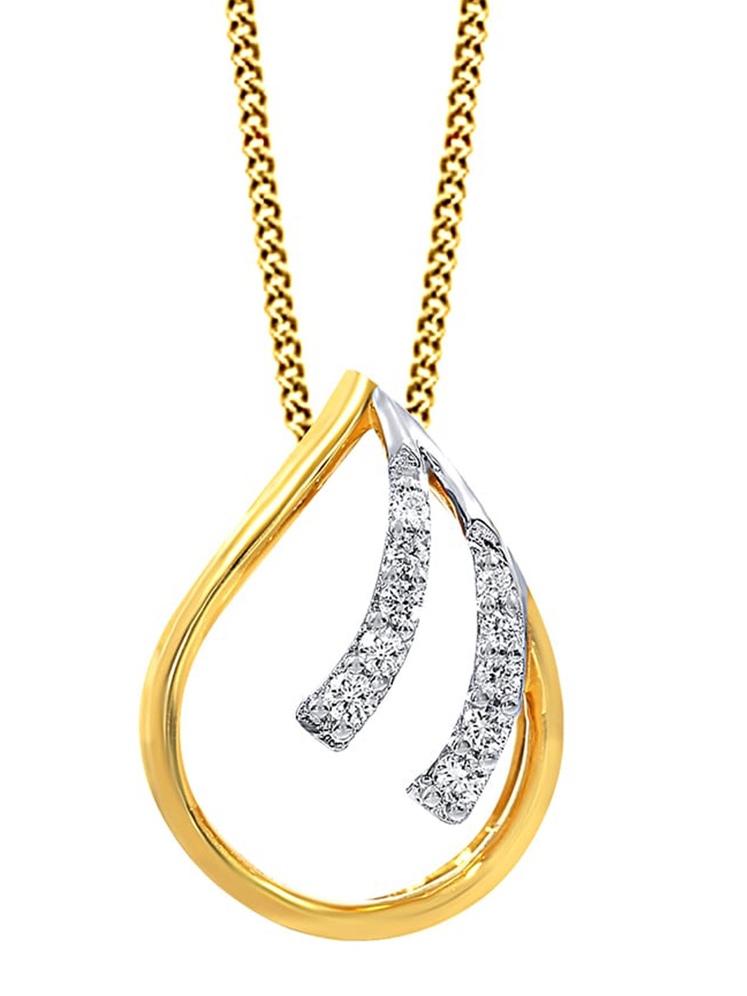 

SENCO 18 KT Gold Dual Stroke Droplet Diamond Pendant- 1.6gm, Yellow