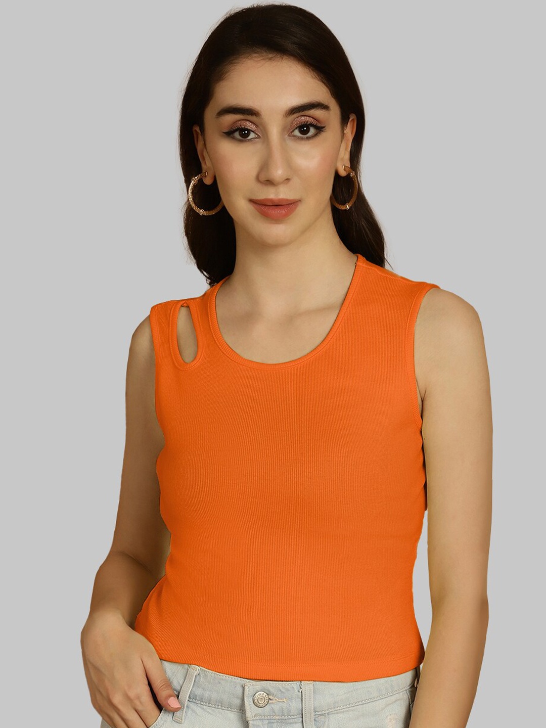 

Friskers Round Neck Crop Top, Orange