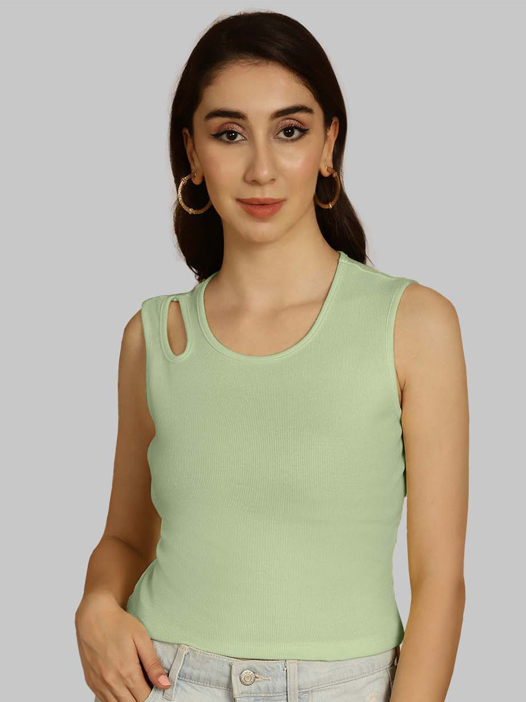 

Friskers Ribbed Sleeveless Fitted Crop Top, Sea green