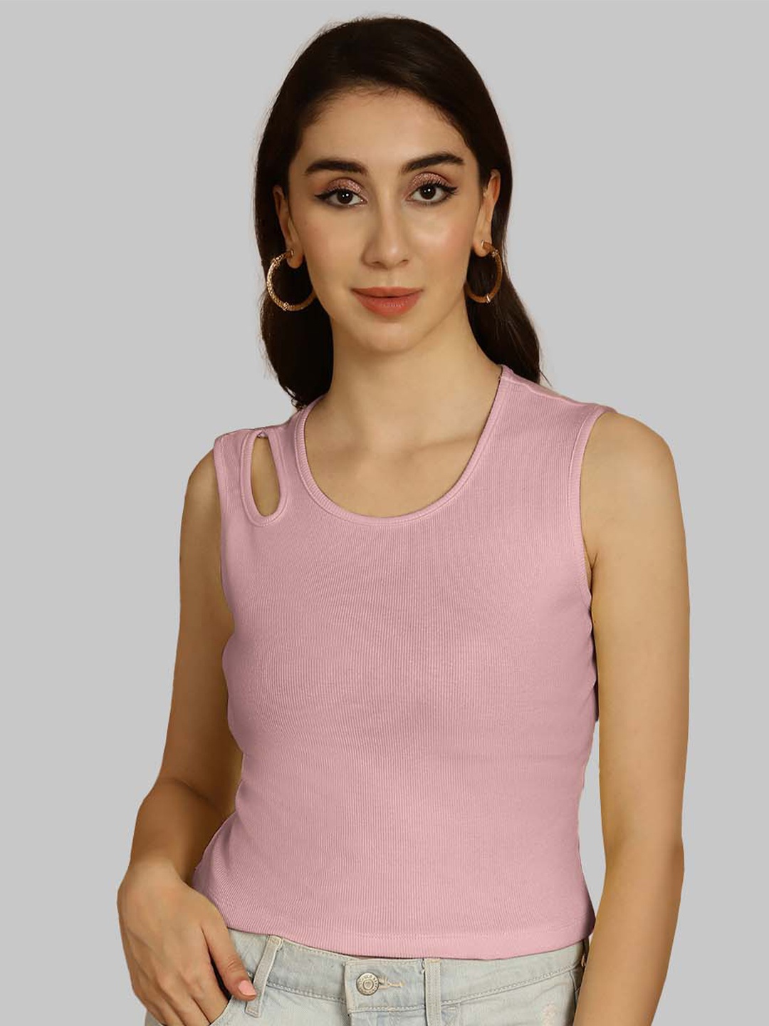 

Friskers Ribbed Sleeveless Fitted Crop Top, Pink