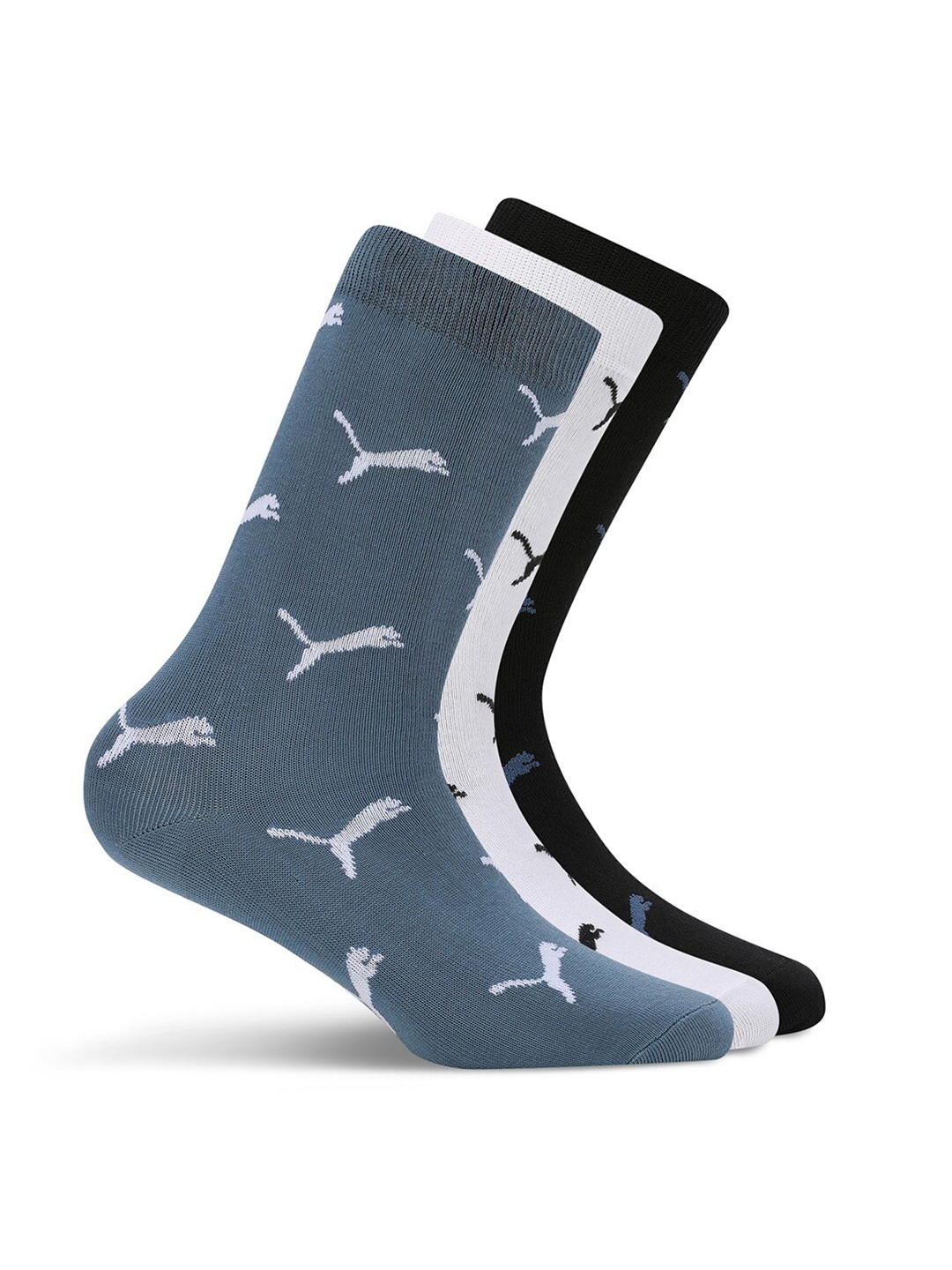 

Puma Men Pack Of 3 Logo Printed Crew Cotton Socks, Black
