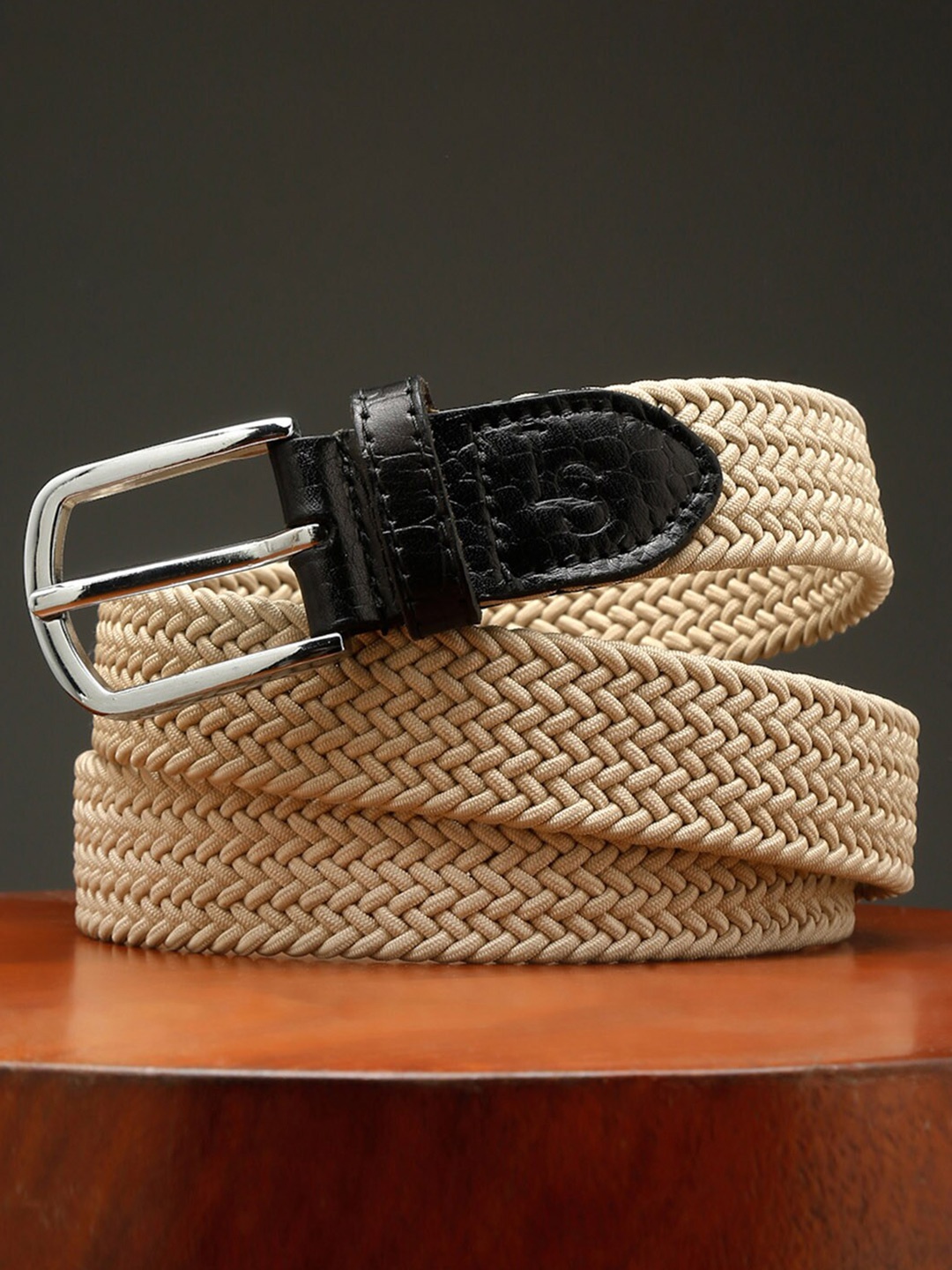 

LOUIS STITCH Men Premium Braided Casual Belt, Beige