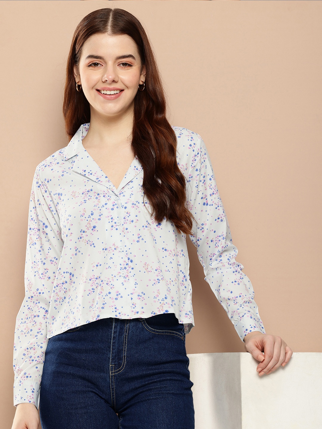 

encore by INVICTUS Floral Printed Opaque Casual Shirt, Blue