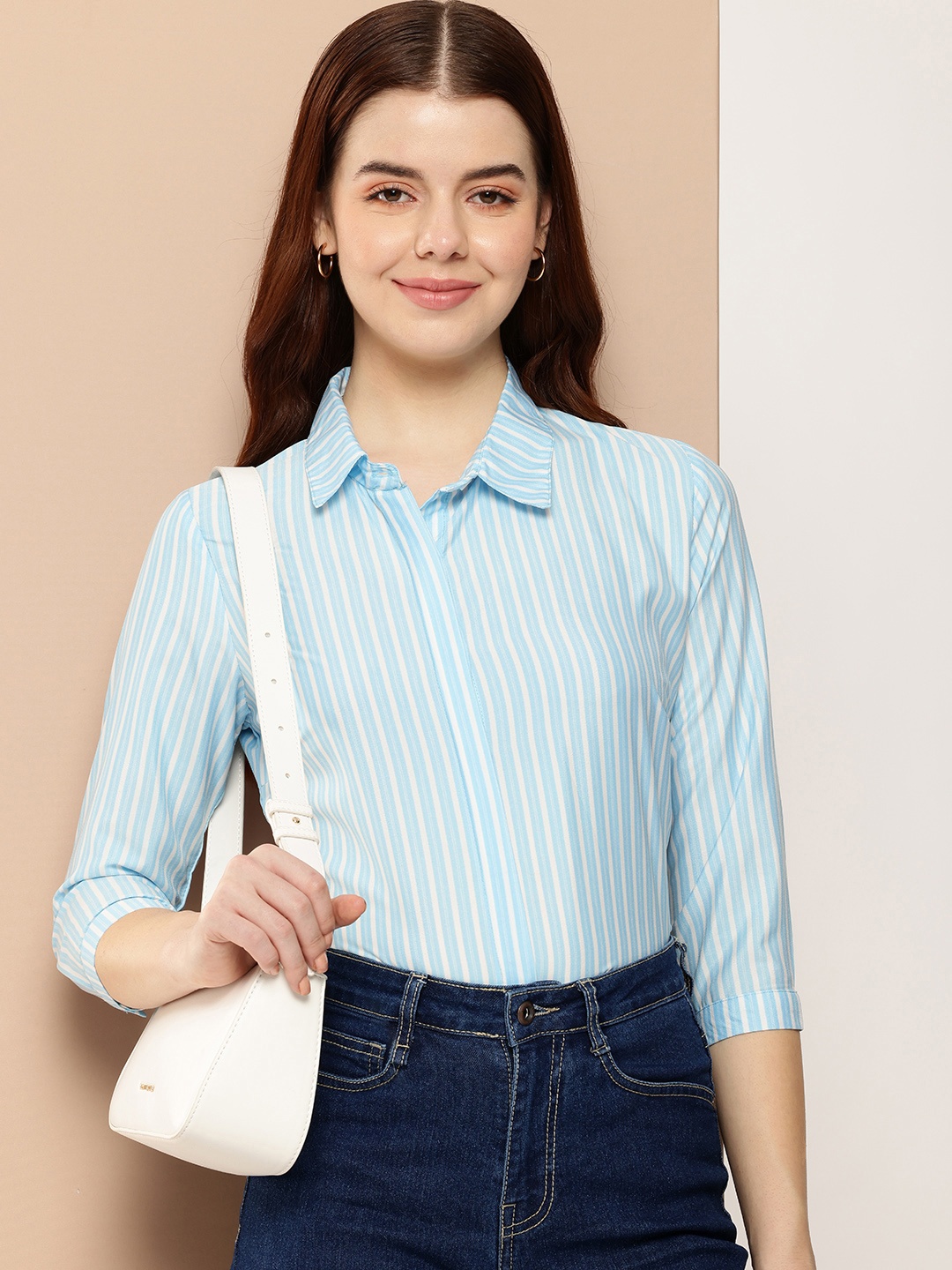 

encore by INVICTUS Opaque Striped Casual Shirt, Blue