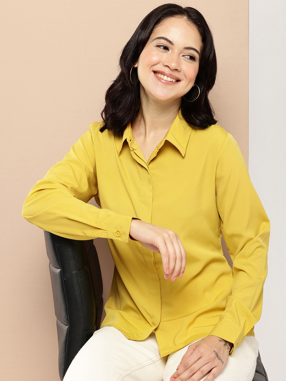 

encore by INVICTUS Spread Collar Opaque Casual Shirt, Mustard