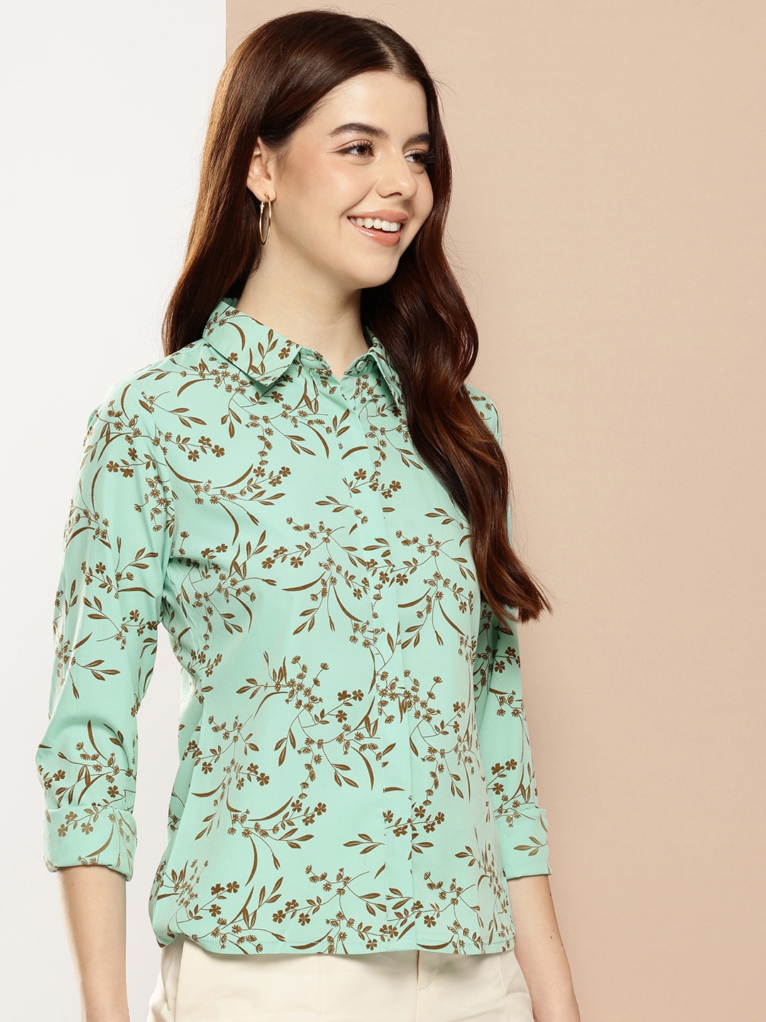 

encore by INVICTUS Floral Printed Casual Shirt, Green