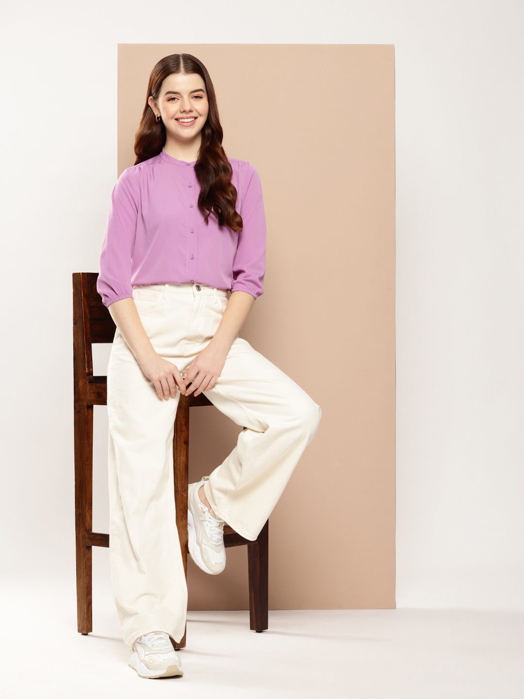 

encore by INVICTUS Band Collar Opaque Casual Shirt, Lavender