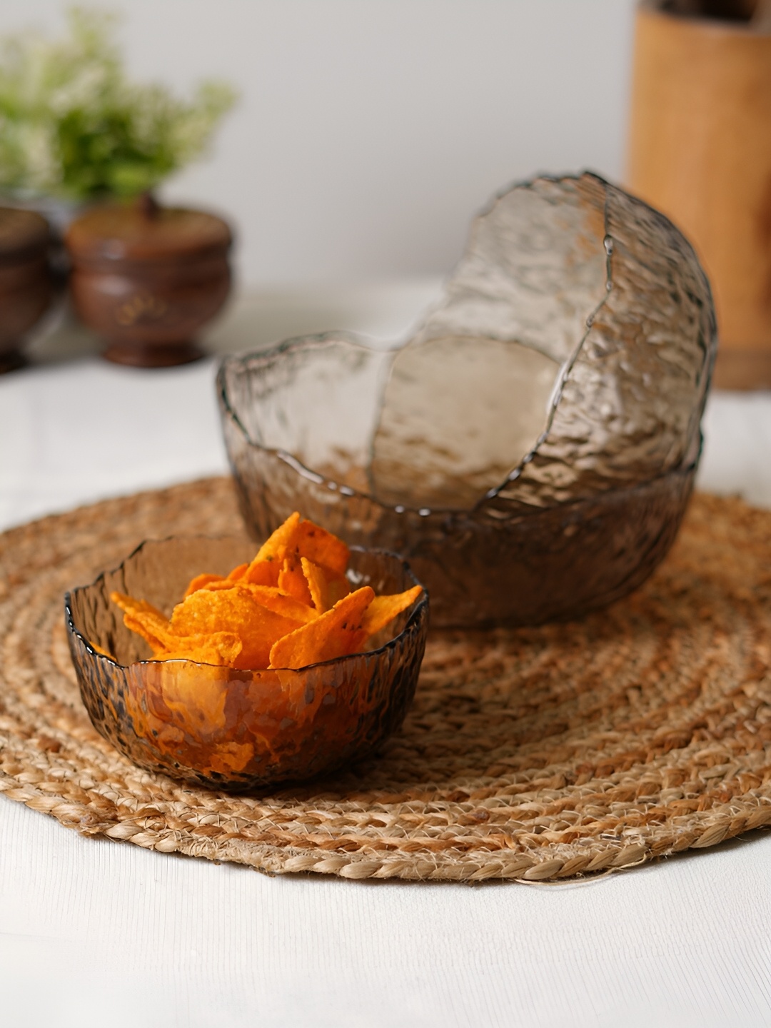 

ceradeco Black 3 Pieces Glass Serving Bowl