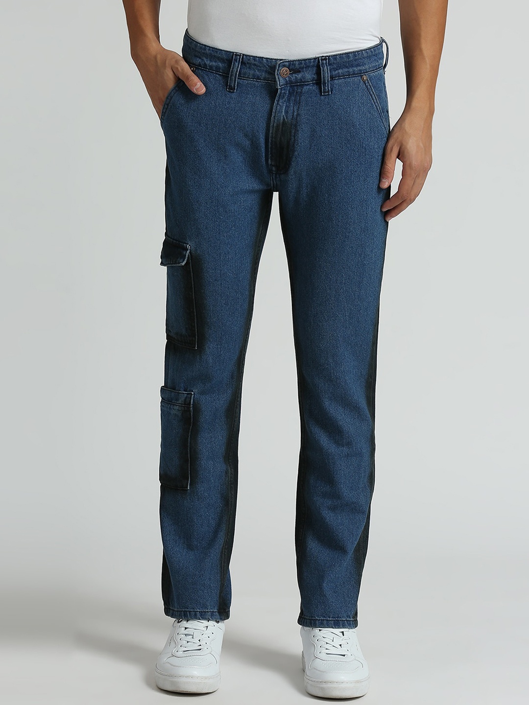 

Pepe Jeans Men Straight Fit Clean Look Pure Cotton Cargo Jeans, Blue